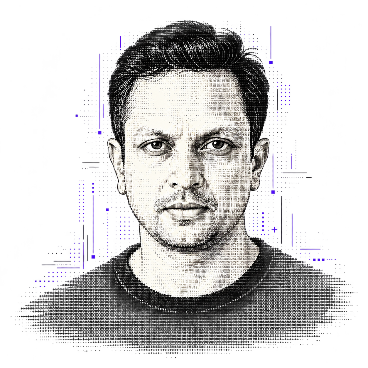Backgroundless ASCII-style portrait of Arshad Kazi